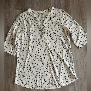 Siren Lily Bird Print Top Large Cream